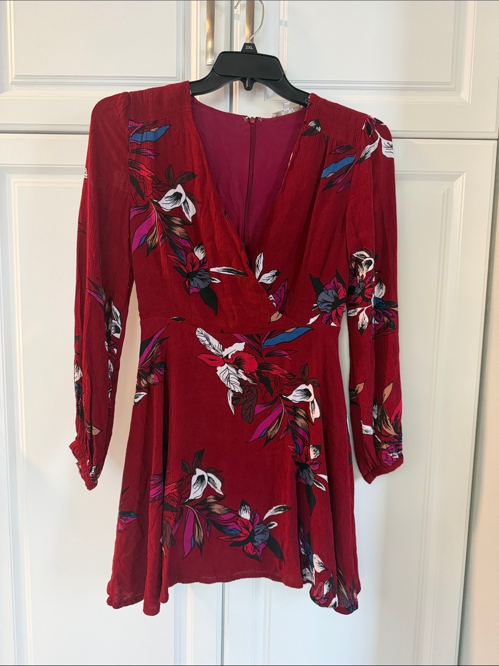 Miss Me Red Floral Long Sleeve V-Neck Dress